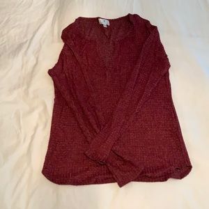 red low v-neck longsleeve